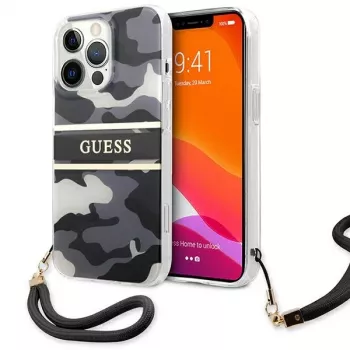 Guess GUHCP13XKCABBK iPhone 13 Pro Max Hard Case Camo Strap Collection Black
