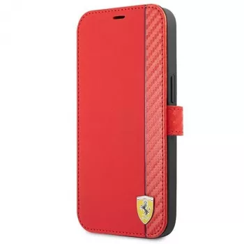 Ferrari FESAXFLBKP13SRE On Track Carbon Stripe Book Case til iPhone 13 mini, rød