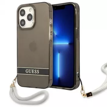 Guess GUHCP13LHTSGSK Translucent Hard Case med håndrem til Apple iPhone 13 Pro / iPhone 13, sort