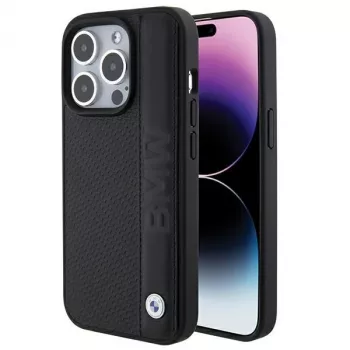BMW BMHCP15L22RDPK iPhone 15 Pro 6,1 inch hardcase læder tekstur & striber sort