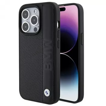 BMW M Collection iPhone 15 Pro Max 6,7 inch sort hardcase læder tekstureret & stripe