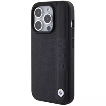 BMW M Collection iPhone 15 Pro Max 6,7 inch sort hardcase læder tekstureret & stripe