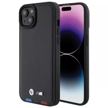 BMW M Collection Leather Stamp bagcover til iPhone 15 Plus / 14 Plus 6,7 inch - sort tricolor