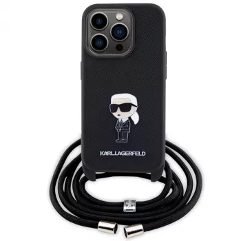 Karl Lagerfeld KLHCP15LSASKNPSK iPhone 15 Pro 6,1 inch hardcase sort crossbody Saffiano monogram metalpin Karl & Choupette