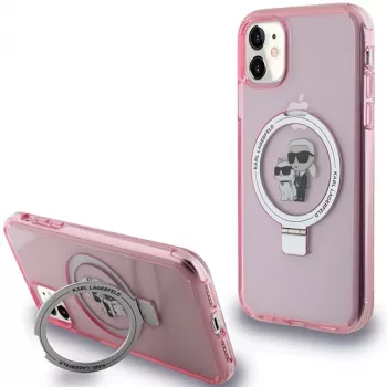 Karl Lagerfeld KLHMN61HMRSKCP iPhone 11 / XR 6,1 inch pink hardcase ringstand Karl & Choupette MagSafe