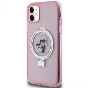 Karl Lagerfeld KLHMN61HMRSKCP iPhone 11 / XR 6,1 inch pink hardcase ringstand Karl & Choupette MagSafe