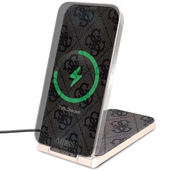 Guess foldbar 2-i-1 trådløs oplader GUDCFAL4PEGW 15W brun 4G-mønster MagSafe