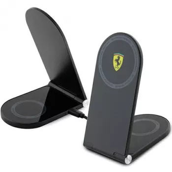 Ferrari foldbar 2-i-1 trådløs oplader FECBFMALK 15W sort trykt logo MagSafe