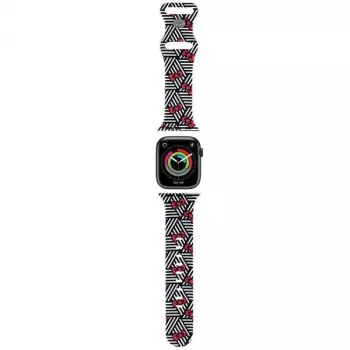 Hello Kitty HKAWMSDIEZK silikone-armbånd til Apple Watch 38/40/41mm sort med sløjfer og striber