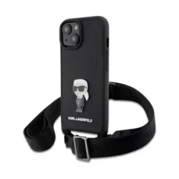 Karl Lagerfeld Saffiano cover Metal Ikonik til iPhone 15 sort