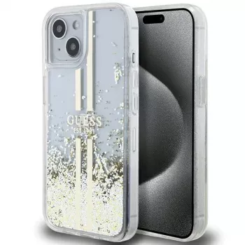 Guess GUHCP15MLFCSEGT iPhone 15 Plus / 14 Plus 6,7 inch gennemsigtigt hardcase Liquid Glitter Gold Stripes