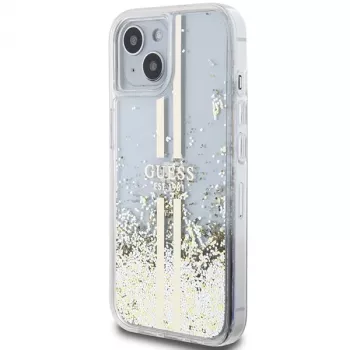 Guess GUHCP15MLFCSEGT iPhone 15 Plus / 14 Plus 6,7 inch gennemsigtigt hardcase Liquid Glitter Gold Stripes