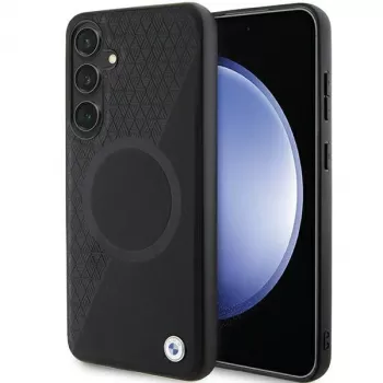 BMW Signature Leather Hard Case til Samsung Galaxy S24+ - Half Textured & Circle MagSafe - sort
