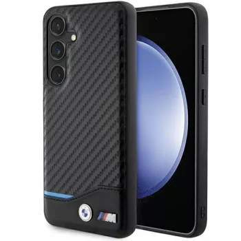 BMW M Collection Ægte læder Carbonfiber Hard Back Cover til Samsung Galaxy S24 - sort
