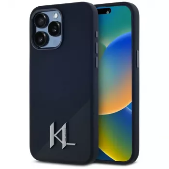 KARL LAGERFELD Silicone Shadow Metal Initial MagSafe Case til iPhone 15 Pro, sort
