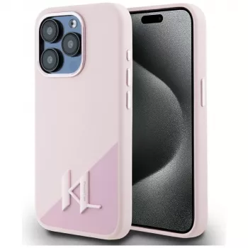 KARL LAGERFELD Silicone Shadow Metal Initial MagSafe Case til iPhone 15 Pro, pink