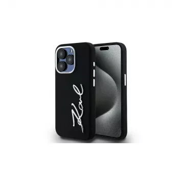 KARL LAGERFELD Silicone Metal Script Logo Case til Apple iPhone 15 Pro Max, sort