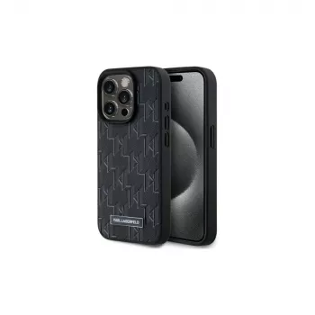 Karl Lagerfeld KLHMP15LPKHPORPK iPhone 15 Pro 6.1 Hardcase sort læder monogram metal logo MagSafe