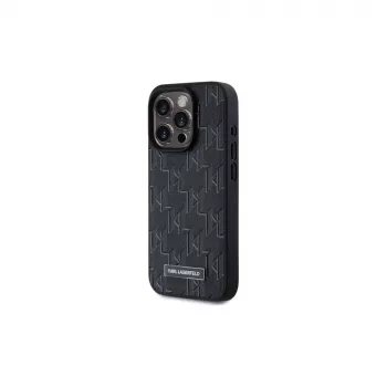 Karl Lagerfeld KLHMP15LPKHPORPK iPhone 15 Pro 6.1 Hardcase sort læder monogram metal logo MagSafe