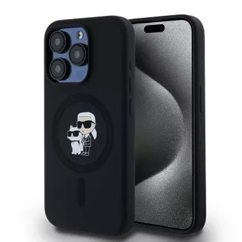 Karl Lagerfeld KLHMP15LSCMKCRHK iPhone 15 Pro 6.1 sort Hardcase Silicone Karl & Choupette MagSafe