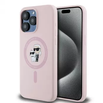 Karl Lagerfeld KLHMP15LSCMKCRHP iPhone 15 Pro 6,1 inch pink silikone Hardcase Karl & Choupette MagSafe