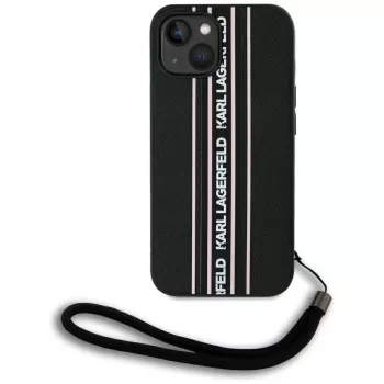 Karl Lagerfeld Saffiano Athleisure Stripes Cord Case til iPhone 15, sort-pink