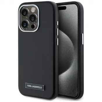 Karl Lagerfeld Metal Plate MagSafe Case til iPhone 15 Pro Max, sort