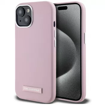 KARL LAGERFELD FW Metal Plate MagSafe Back Cover til Apple iPhone 15, Pink