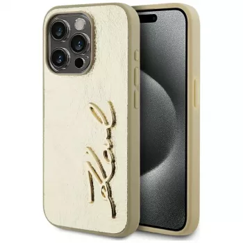 KARL LAGERFELD Wrinkled Metal Signature Case til iPhone 15 Pro - guld