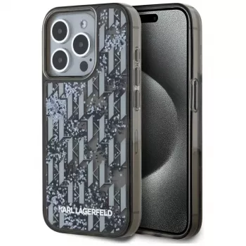 Karl Lagerfeld Liquid Glitter Monogram Gradient Case til iPhone 15 Pro Max, sort