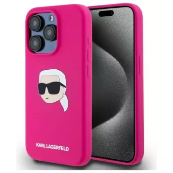 Karl Lagerfeld KLHMP15XSKHPPLF iPhone 15 Pro Max 6,7 inch cover, hardcase, fuchsia, silikone, med Karl-hovedprint, MagSafe
