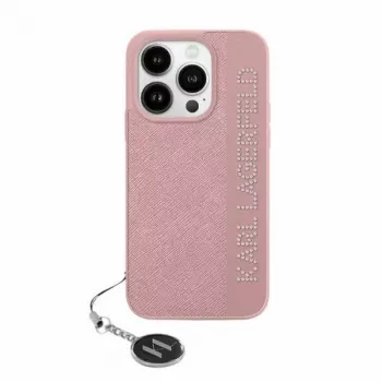 Karl Lagerfeld KLHCP15SPSAKDGCP iPhone 15 / 14 / 13 6,1 inch pink hardcase Saffiano Rhinestones & Charm