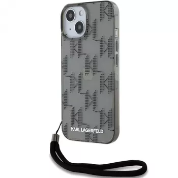 Karl Lagerfeld KLHCP15SHKDPNSK iPhone 15 / 14 / 13 6,1 inch sort hardcase IML Mono KL Pattern & Cord