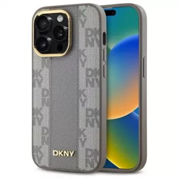 DKNY DKHMP14LPCPVSLE hardcase læder Checkered Mono Pattern MagSafe til iPhone 14 Pro 6,1 inch beige