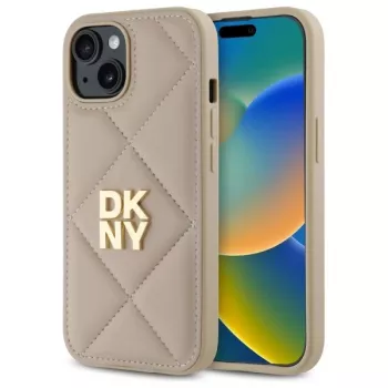 DKNY DKHCP15SPQDSLE Quilted Stack Logo Case til iPhone 15 6,1 inch beige