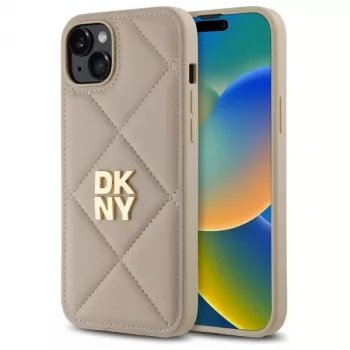 DKNY DKHCP15MPQDSLE Quilted Stack Logo Back Cover til iPhone 15 Plus - beige