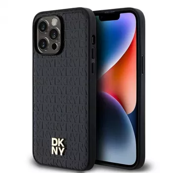 DKNY DKHMP13XPSHRPSK iPhone 13 Pro Max 6.7 sort hardcase lædermønster metallogo MagSafe