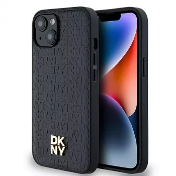 DKNY DKHMP14SPSHRPSK Hardcase læder monogrammønster metallogo MagSafe til iPhone 13/14/15, sort