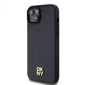 DKNY DKHMP15MPSHRPSK iPhone 15 Plus / 14 Plus 6,7 inch sort hardcase læder monogrammønster metallogo MagSafe