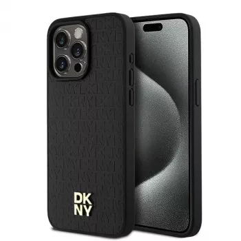 DKNY DKHMP15XPSHRPSK Hard Case til iPhone 15 Pro Max 6,7 inch sort læder monogrammønster metallogo MagSafe