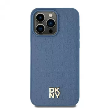 DKNY DKHMP15SPSHRPSB iPhone 15 / 14 / 13 6.1 blå hardcase læderlook metallogo MagSafe
