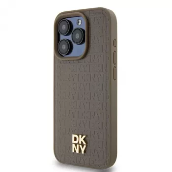 DKNY DKHMP14XPSHRPSW Hard Case til iPhone 14 Pro Max 6,7 inch brunt læderimitat med metallogo MagSafe