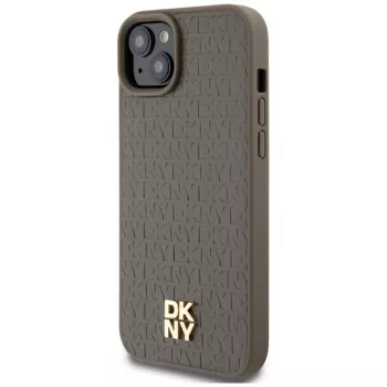 DKNY DKHMP15MPSHRPSW Hardcase med læderlook og metallogo, MagSafe til iPhone 15 Plus / 14 Plus 6,7 inch brun