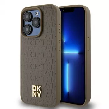 DKNY DKHMP15XPSHRPSW Hard Case til Apple iPhone 15 Pro Max 6,7 inch brunt læderdesign med metallogo MagSafe