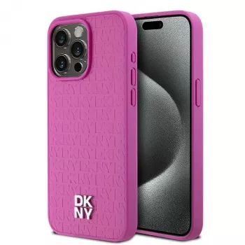 DKNY DKHMP15XPSHRPSP iPhone 15 Pro Max 6,7 inch pink hardcase læder monogrammønster metallogo MagSafe