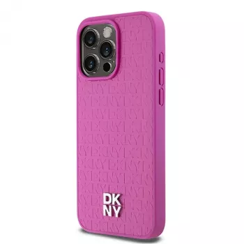 DKNY DKHMP15XPSHRPSP iPhone 15 Pro Max 6,7 inch pink hardcase læder monogrammønster metallogo MagSafe