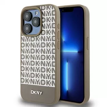 DKNY DKHMP15XPSOSPW Hardcase læder med trykmønster og metallogo MagSafe til iPhone 15 Pro Max 6,7 inch brun