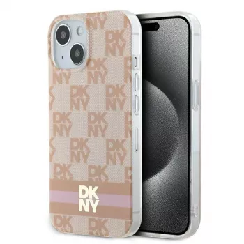 DKNY DKHMP15SHCPTSP Hardcase til iPhone 15 / 14 / 13 6,1 inch Pink Checkered Mono Pattern & Printed Stripes MagSafe