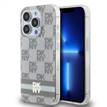 DKNY DKHMP13LHCPTSE Hardcase til Apple iPhone 13 Pro / iPhone 13, Beige checkered mono-mønster & trykte striber, MagSafe-kompatibel