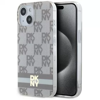 DKNY DKHMP15SHCPTSE Hard Case til Apple iPhone 15 / 14 / 13 6,1 inch beige ternet monomønster & trykte striber MagSafe